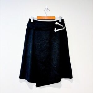 TUZZI Charcoal Asymmetrical A-Line Midi‎ Skirt Satin Sheen Size 6